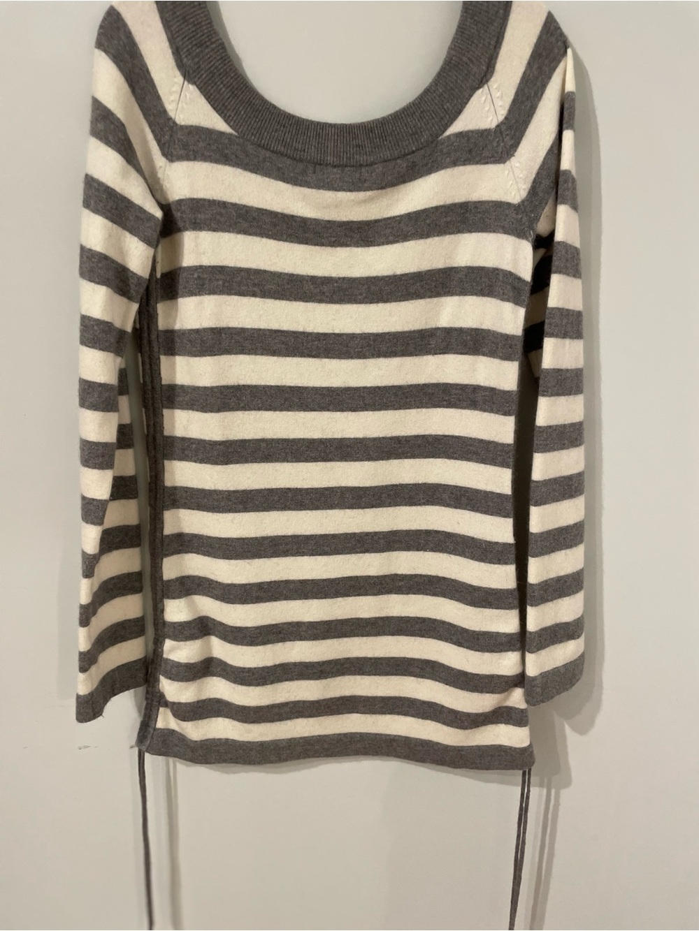 Le Château Striped Scoop Neck Sweater - Gray & Cream